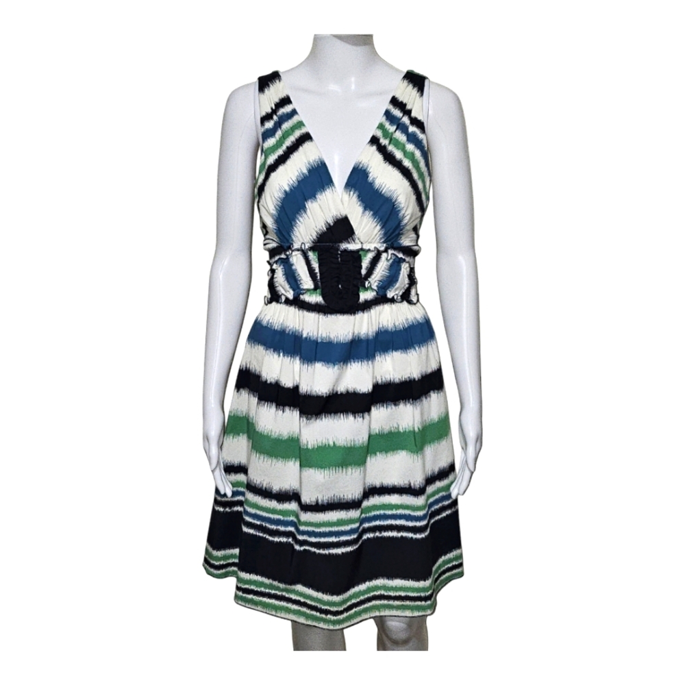 BcbgMaxazria Blue/green striped sleeveless fit and flare Dress Size  Small